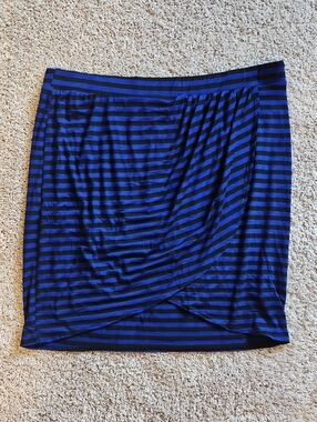dressbarn Black and Blue Striped Wrap-Style Skirt